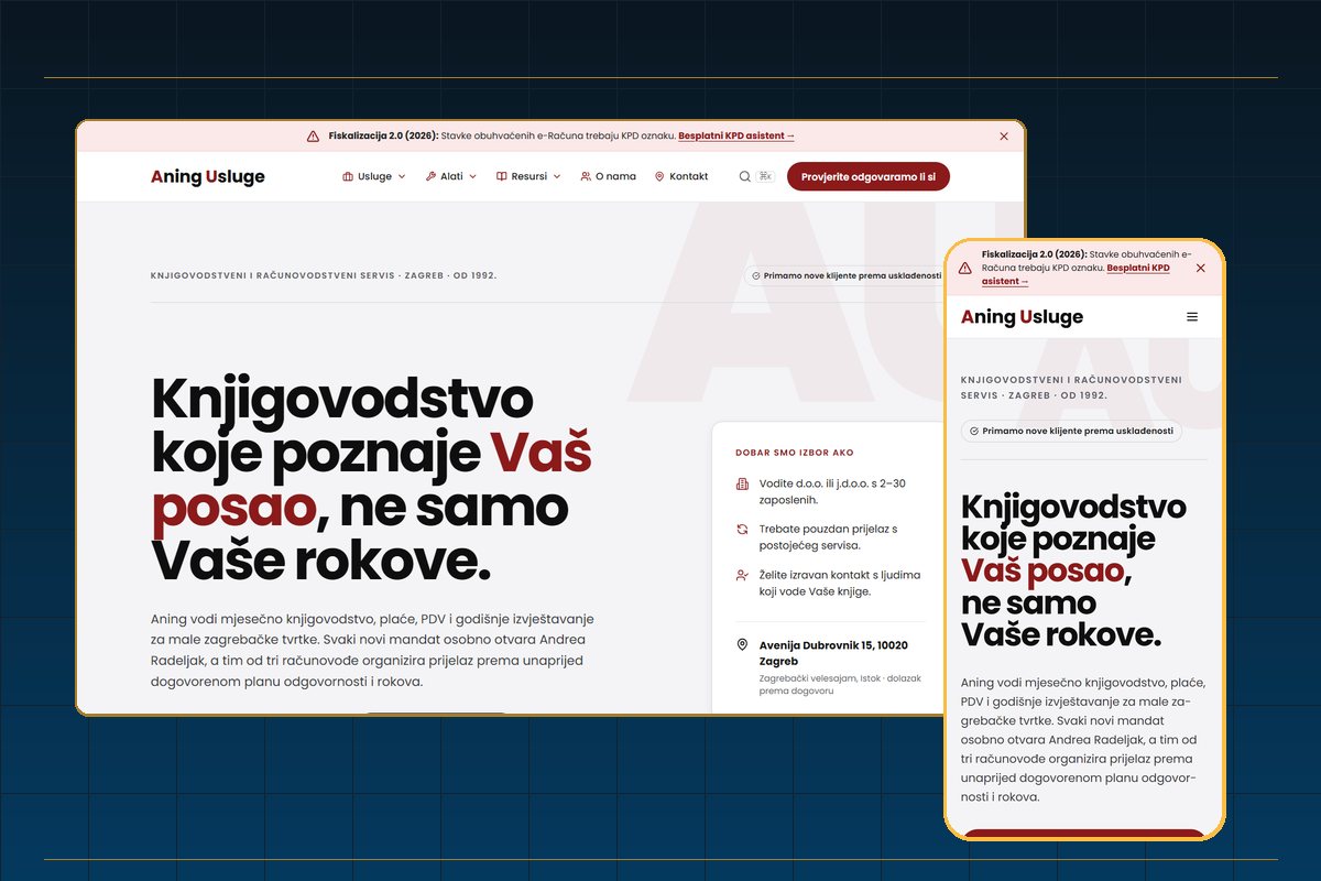 Snimka zaslona: izrađena stranica klijenta prikazana na mobitelu i prijenosniku.